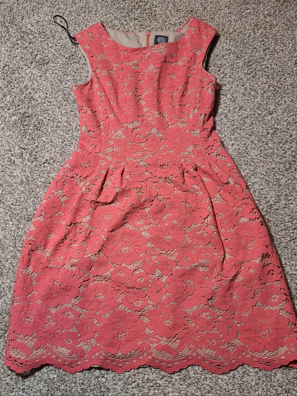 Vince Camuto Floral Peach Color Lace Fit & Flare Dress Size-4 Sleeveless